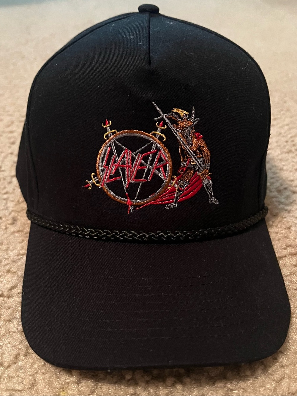 Slayer Show No Mercy rope snapback hat.